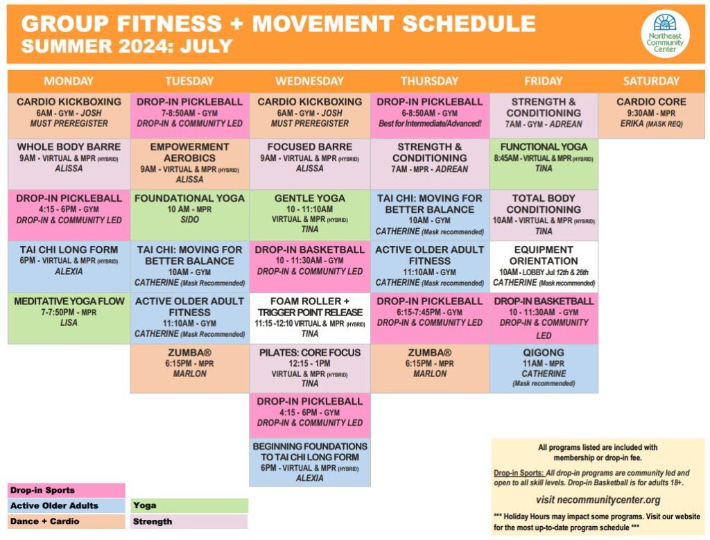 July Fitness Schedule