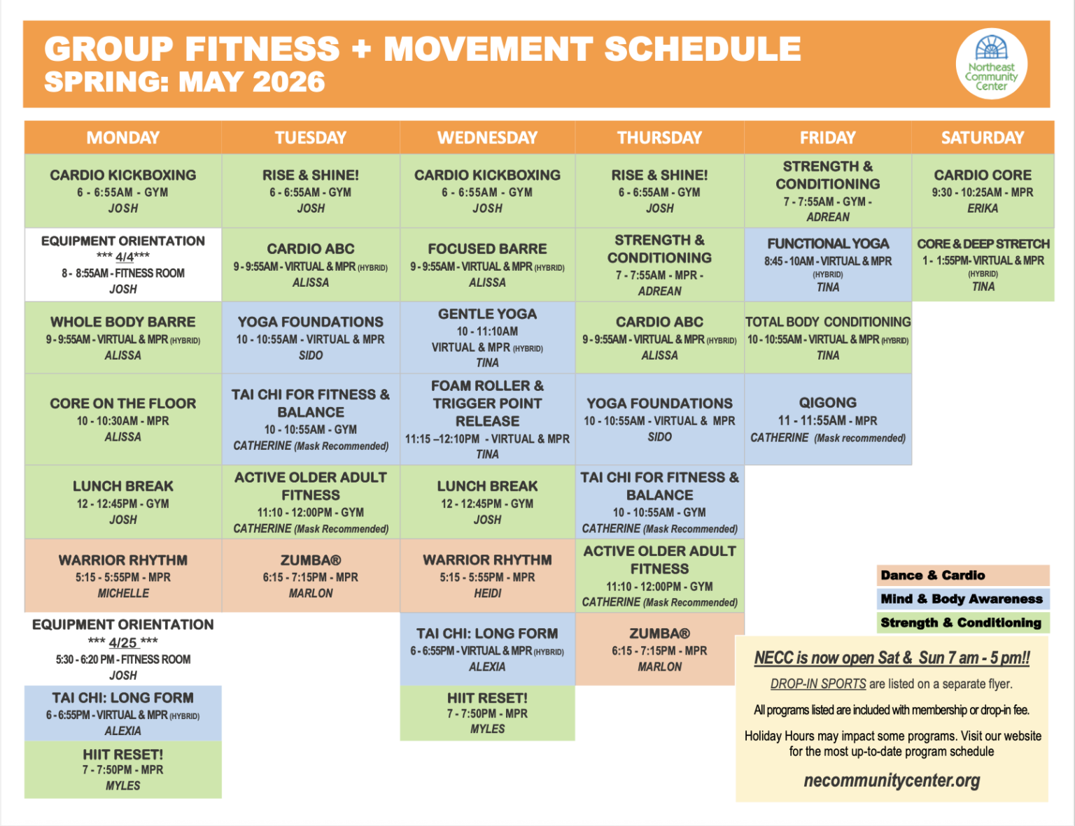 May Fitness & Movement Schedule 2026